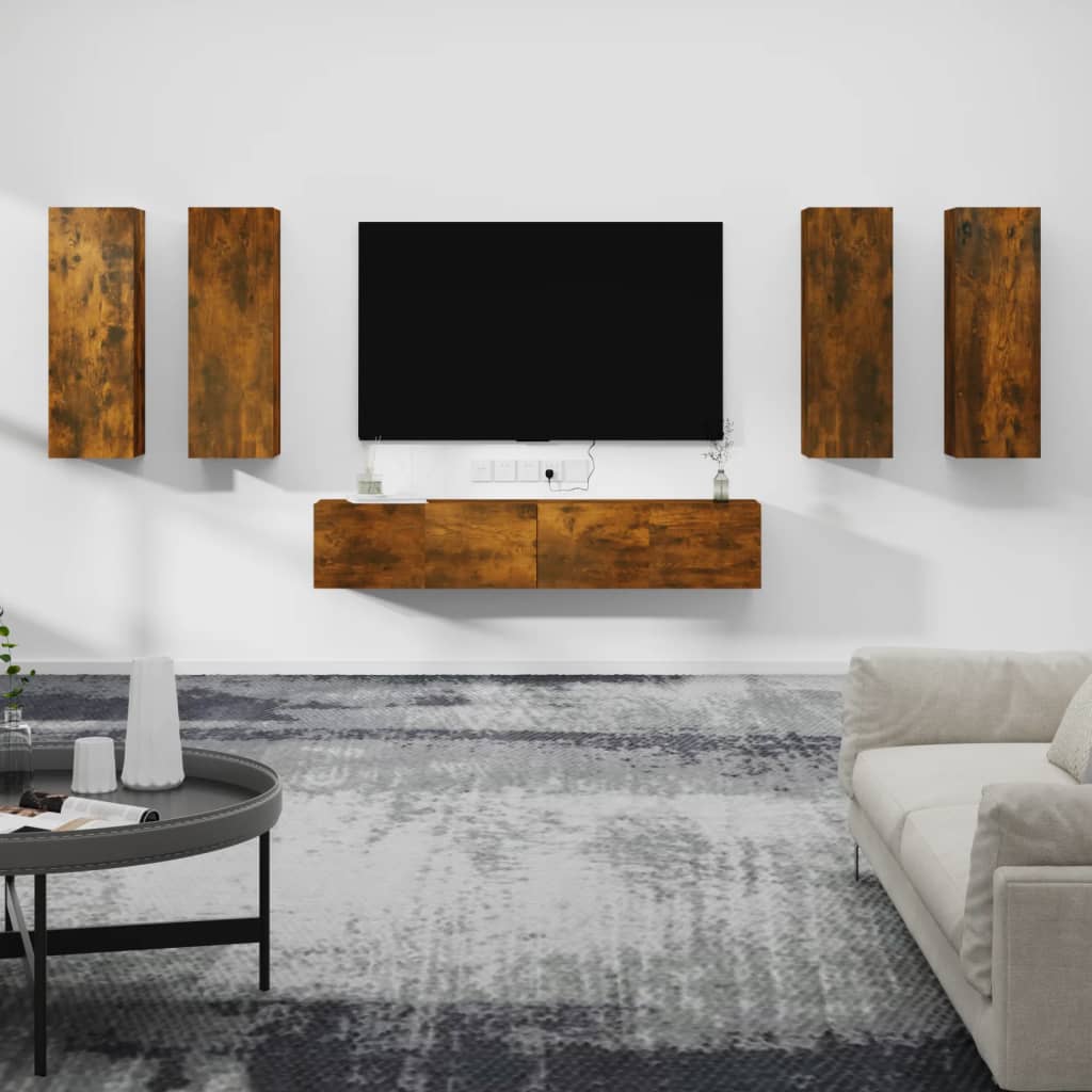 Ensemble de meubles TV 6 pcs Chêne fumé Bois d'ingénierie Meubles TV vidaXL