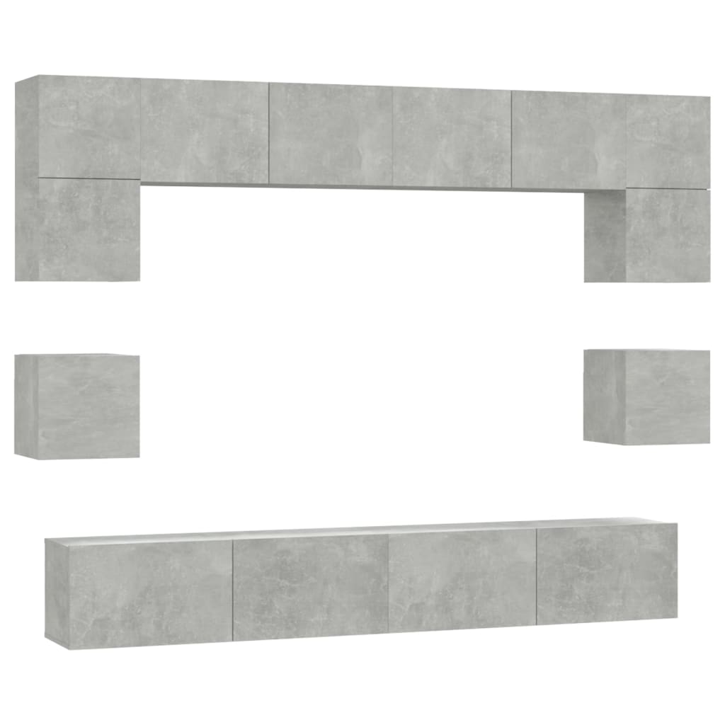 Ensemble de meubles TV 8 pcs Gris béton Bois d'ingénierie - XIOS