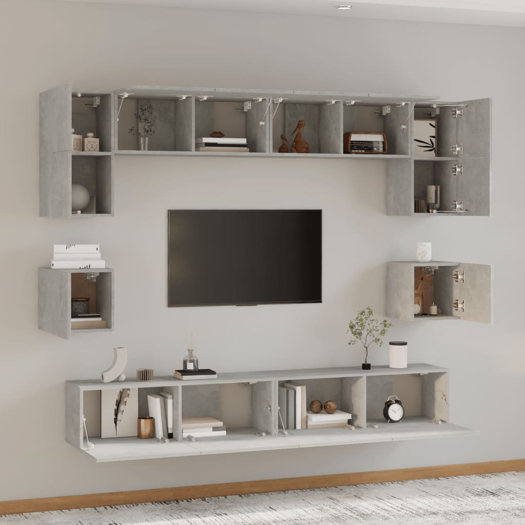 Ensemble de meubles TV 8 pcs Gris béton Bois d'ingénierie - XIOS