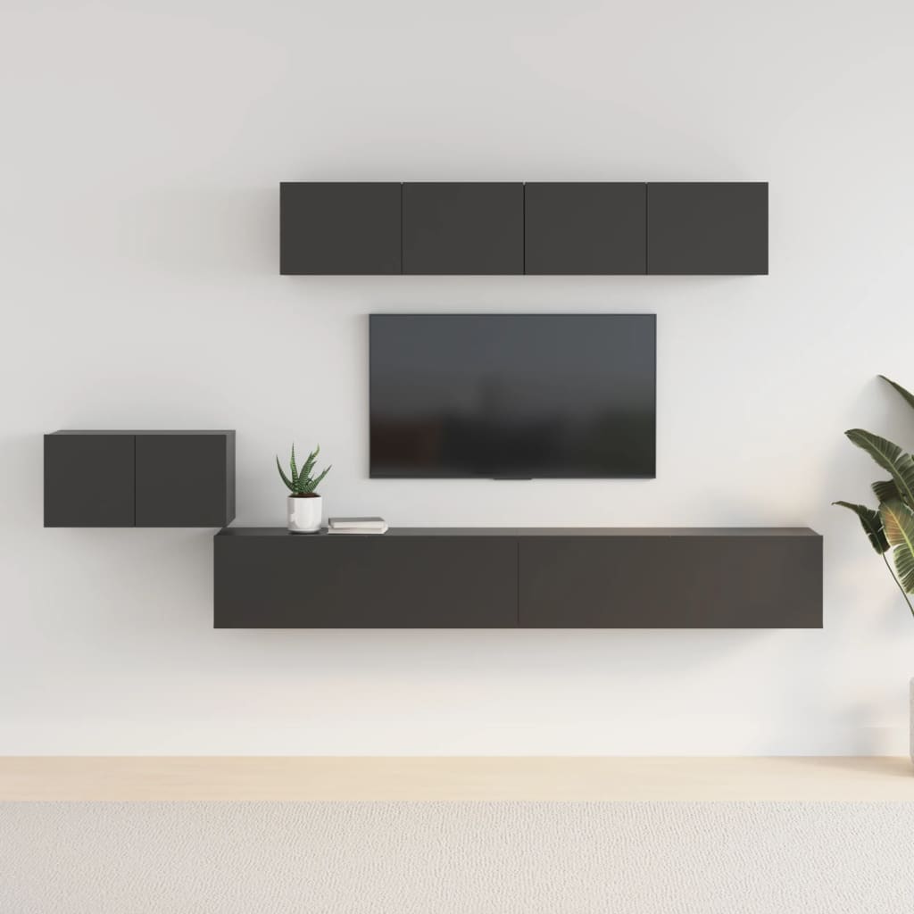 Ensemble de meubles TV 5 pcs Noir Bois d'ingénierie Meubles TV vidaXL