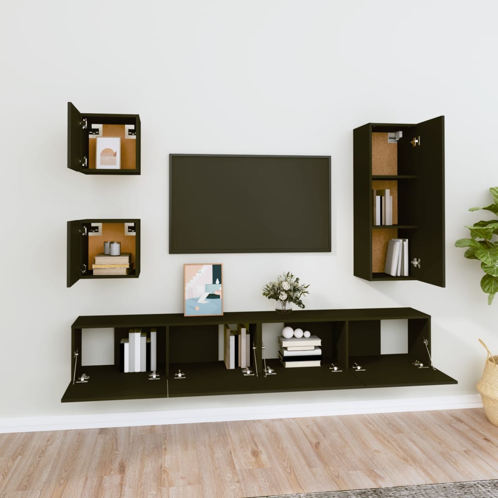 Ensemble de meubles TV 5 pcs Noir Bois d'ingénierie - XIOS