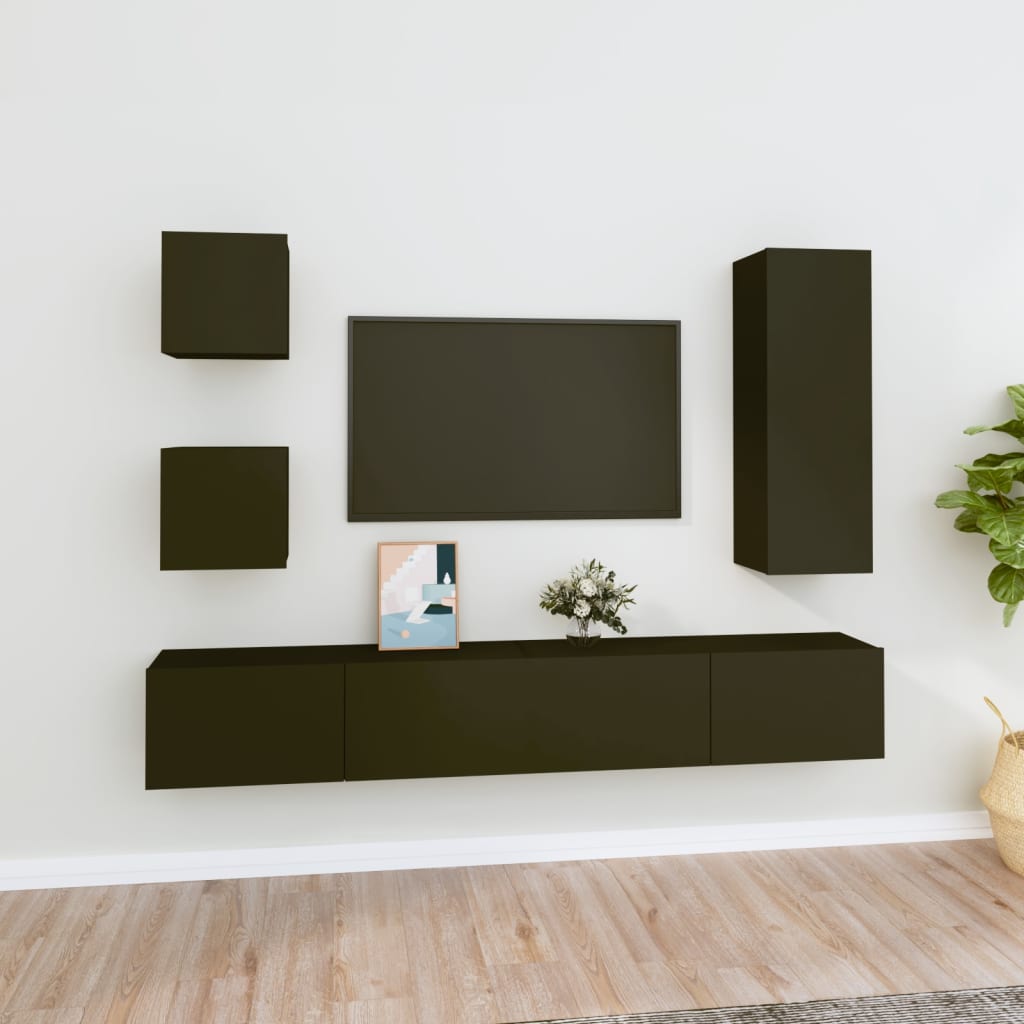 Ensemble de meubles TV 5 pcs Noir Bois d'ingénierie - XIOS
