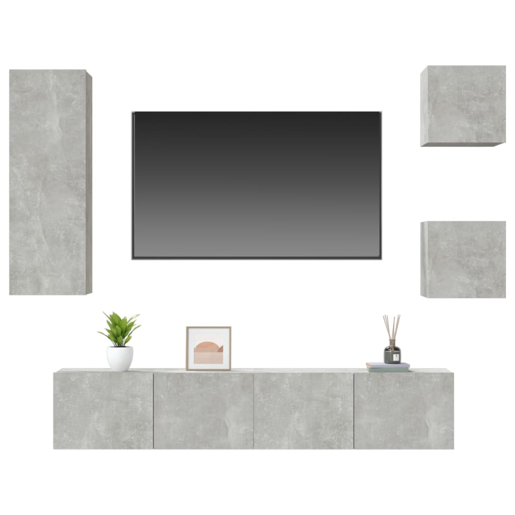 Ensemble de meubles TV 5 pcs Gris béton Bois d'ingénierie - XIOS