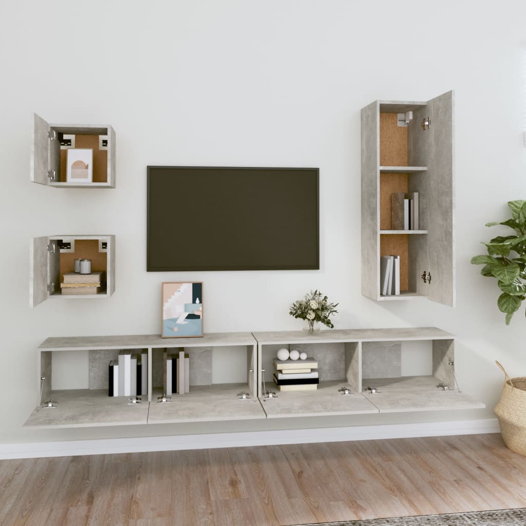 Ensemble de meubles TV 5 pcs Gris béton Bois d'ingénierie - XIOS