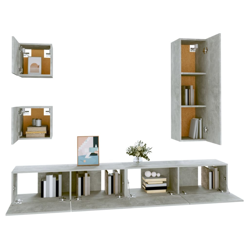 Ensemble de meubles TV 5 pcs Gris béton Bois d'ingénierie - XIOS