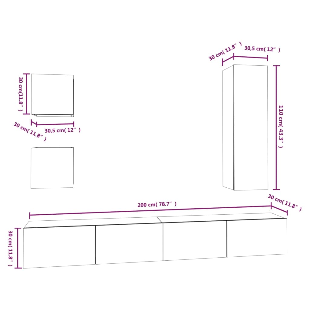 Ensemble de meubles TV 5 pcs Gris béton Bois d'ingénierie - XIOS