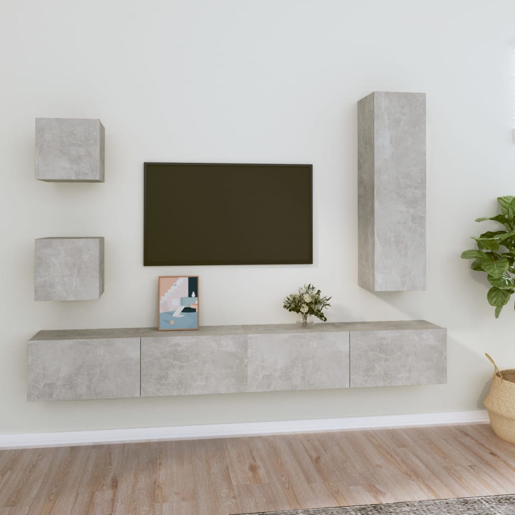 Ensemble de meubles TV 5 pcs Gris béton Bois d'ingénierie - XIOS