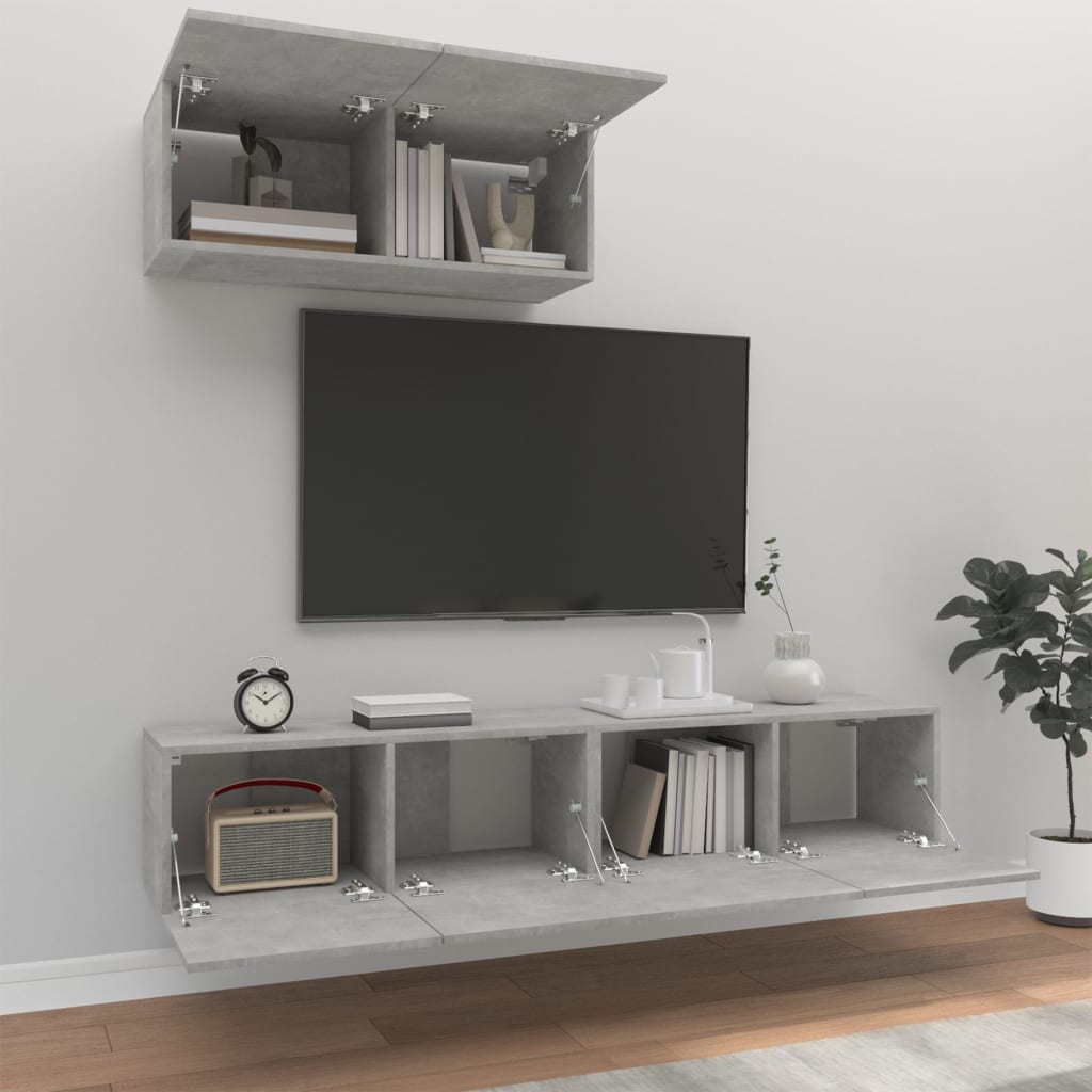 Ensemble de meubles TV 3 pcs Gris béton Bois d'ingénierie - XIOS