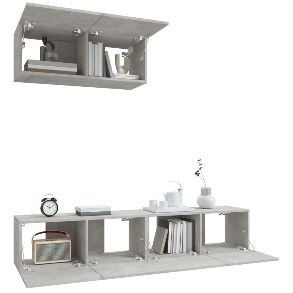 Ensemble de meubles TV 3 pcs Gris béton Bois d'ingénierie - XIOS