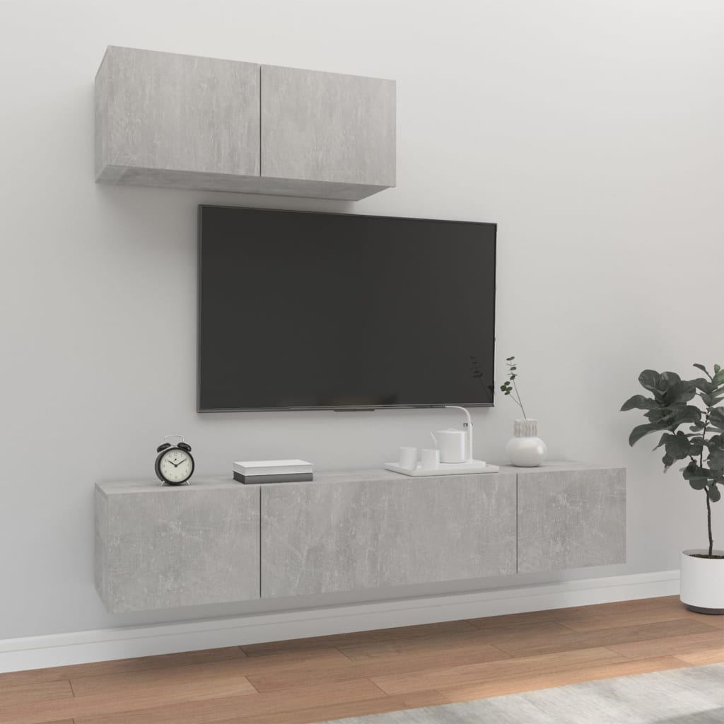 Ensemble de meubles TV 3 pcs Gris béton Bois d'ingénierie - XIOS