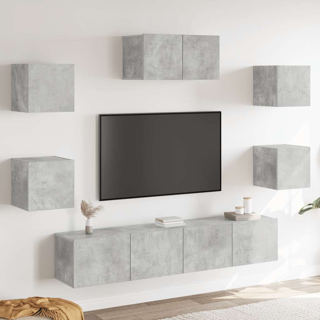 Ensemble de meubles TV 7 pcs Gris béton Bois d'ingénierie - XIOS