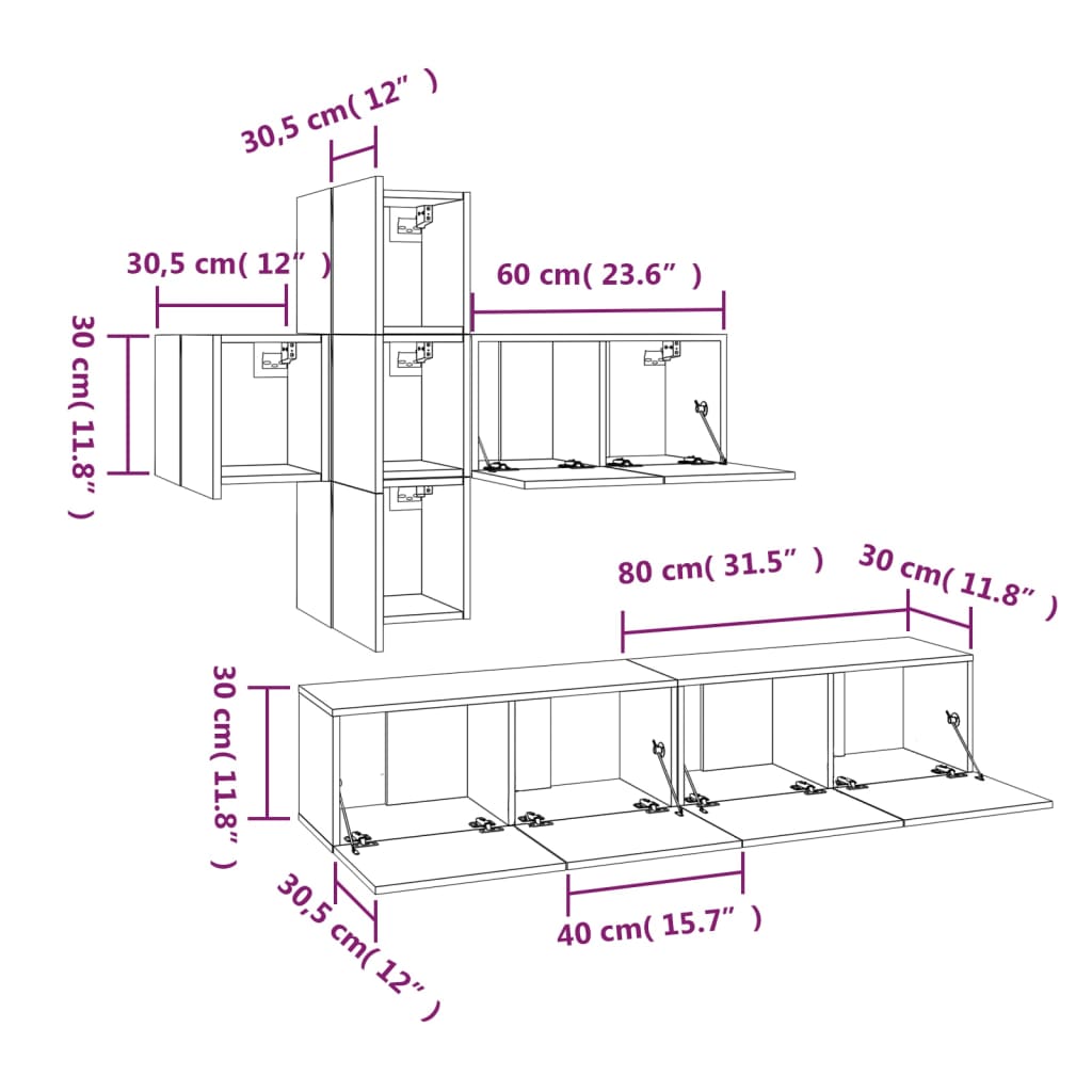 Ensemble de meubles TV 7 pcs Chêne fumé Bois d'ingénierie - XIOS