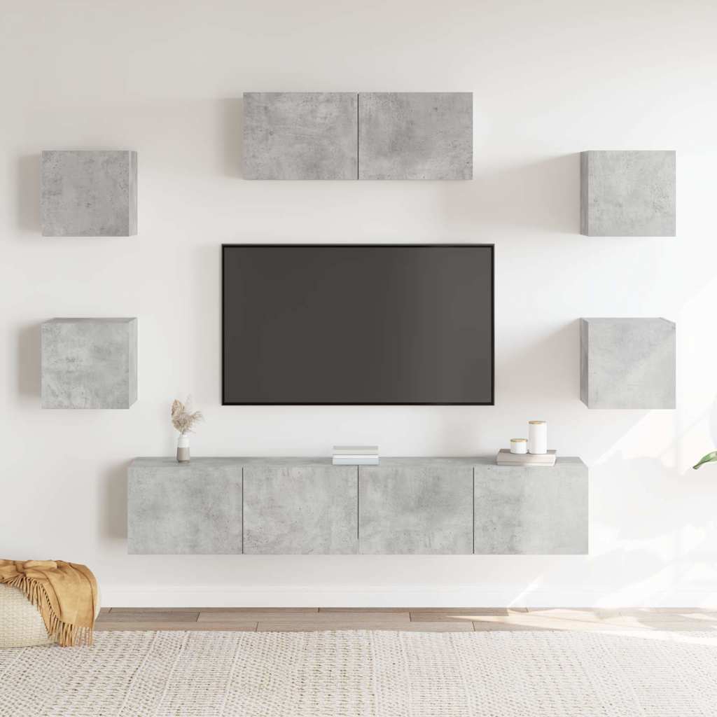 Ensemble de meubles TV 7 pcs Gris béton Bois d'ingénierie