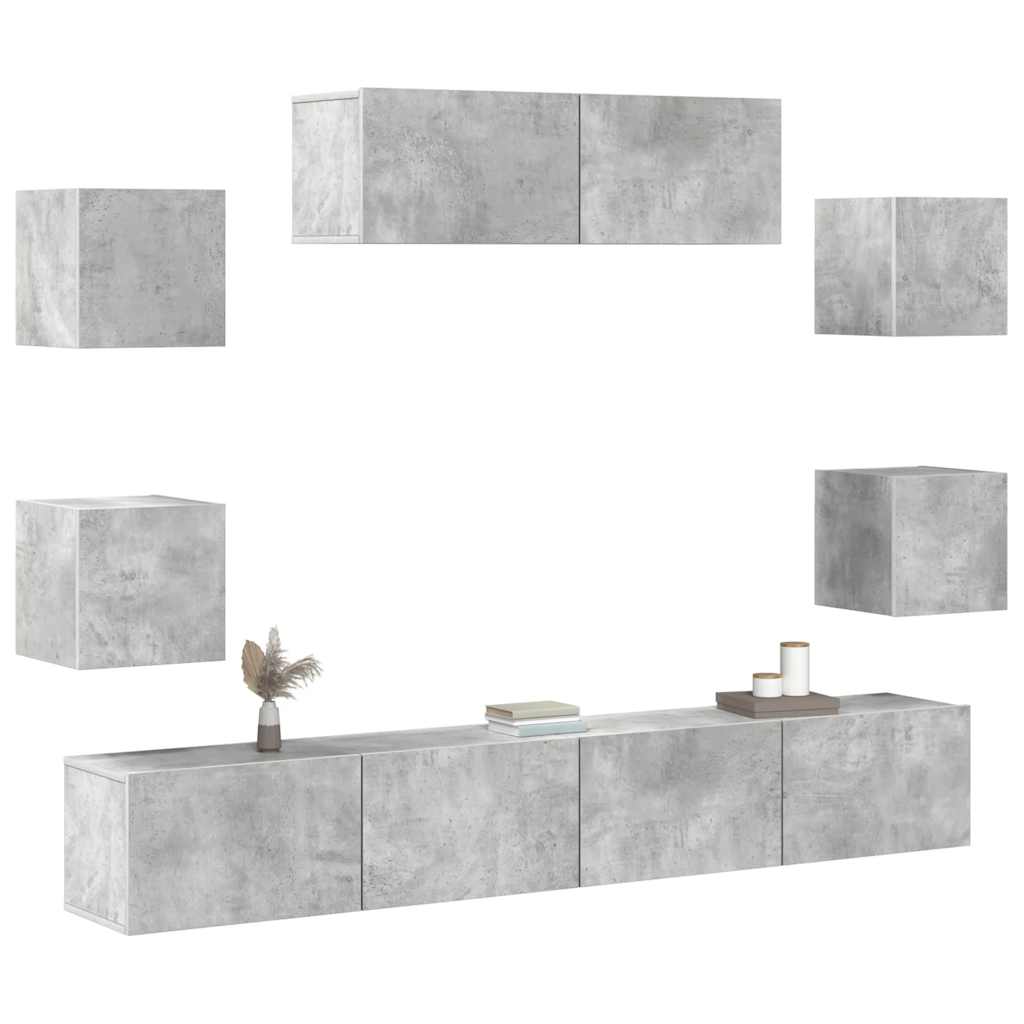 Ensemble de meubles TV 7 pcs Gris béton Bois d'ingénierie - XIOS