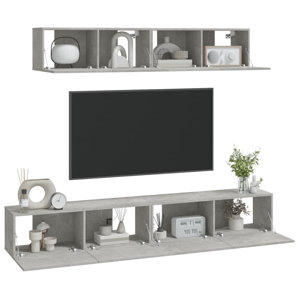 Ensemble de meubles TV 4 pcs Gris béton Bois d'ingénierie - XIOS
