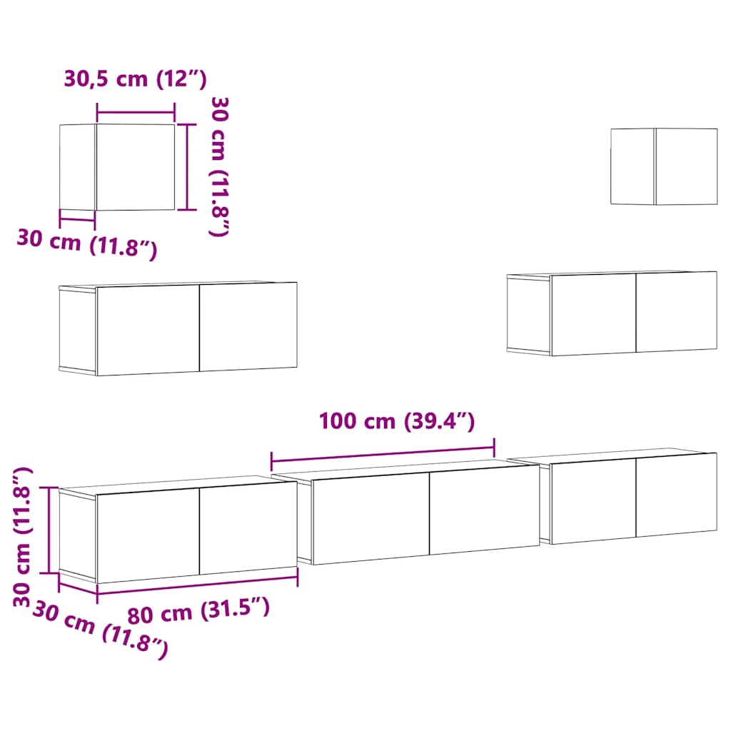 Ensemble de meubles TV 7 pcs Gris béton Bois d'ingénierie - XIOS