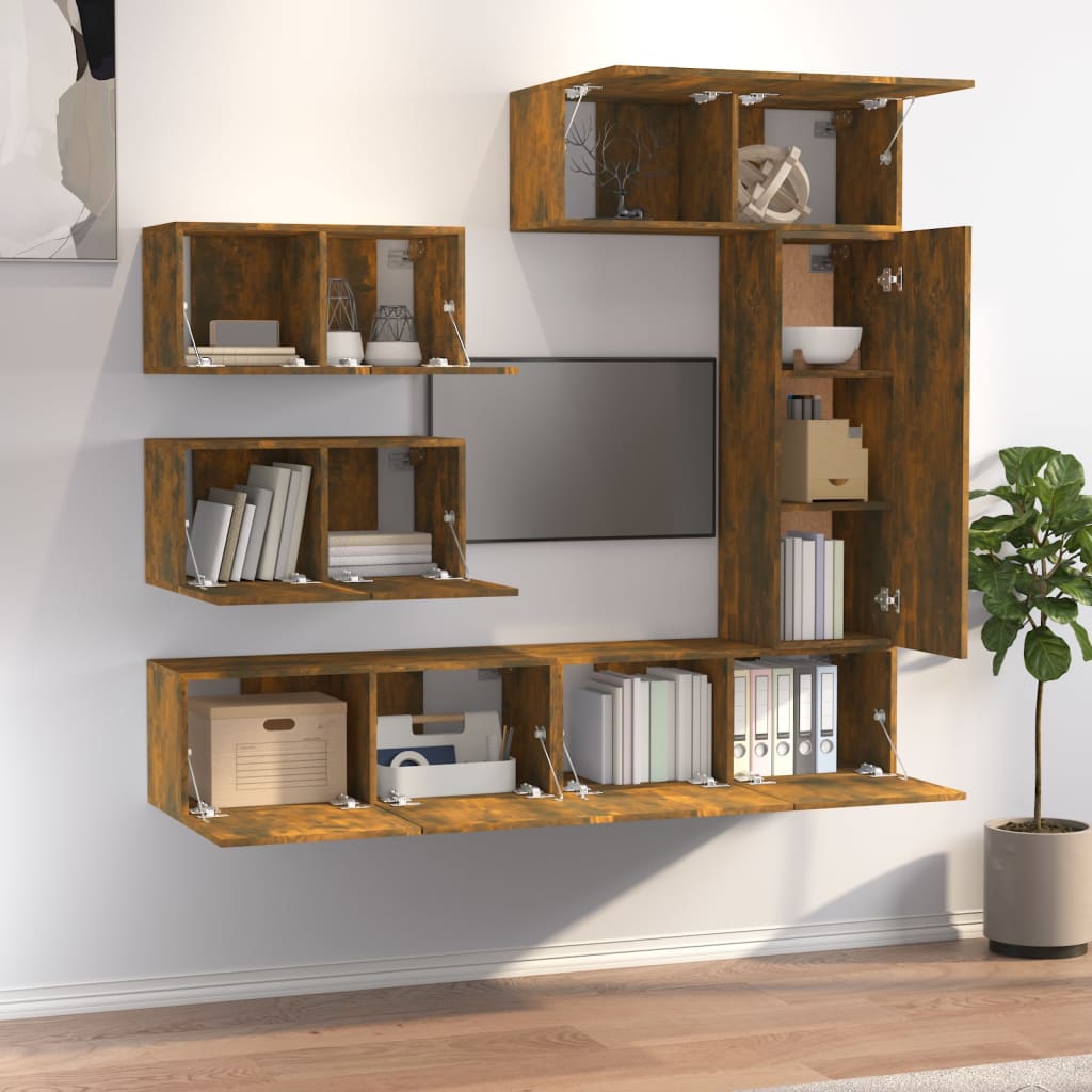 Ensemble de meubles TV 6 pcs Chêne fumé Bois d'ingénierie - XIOS