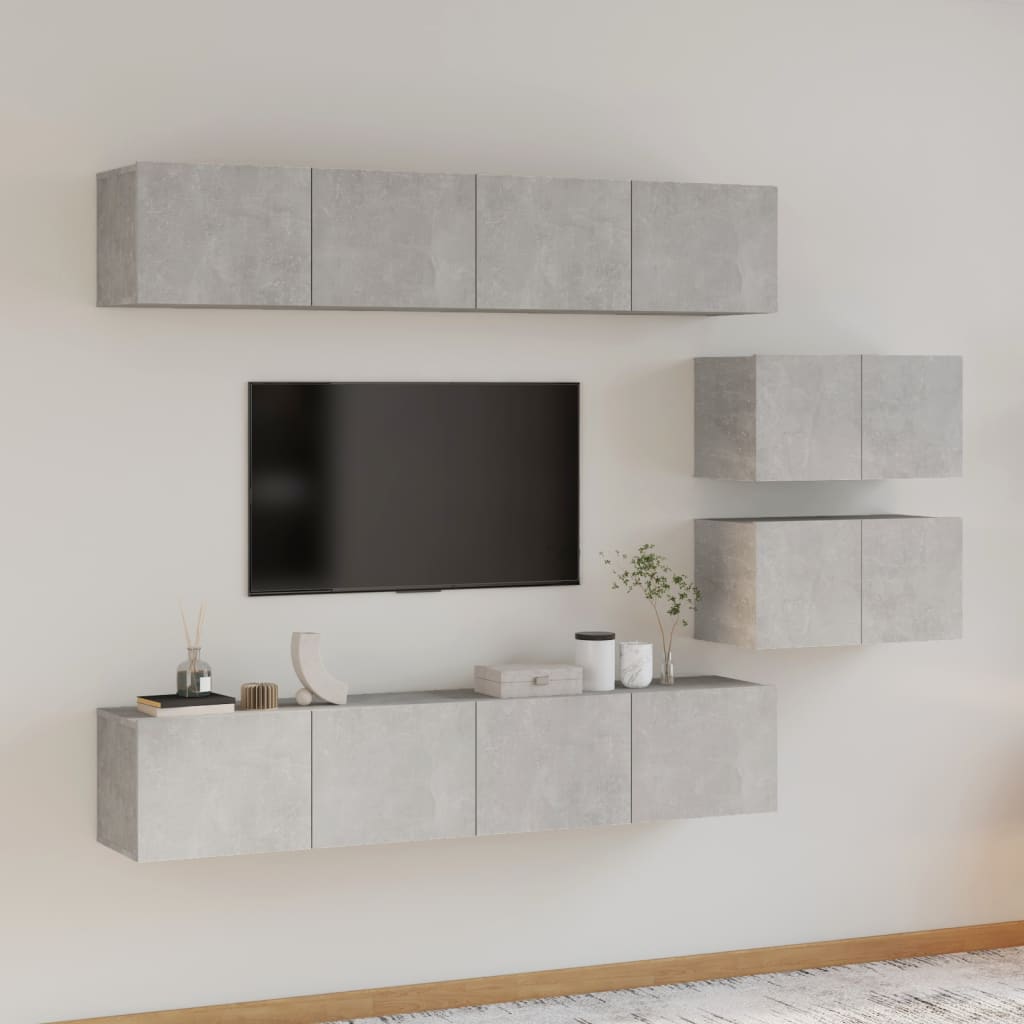 Ensemble de meubles TV 6 pcs Gris béton Bois d'ingénierie - XIOS