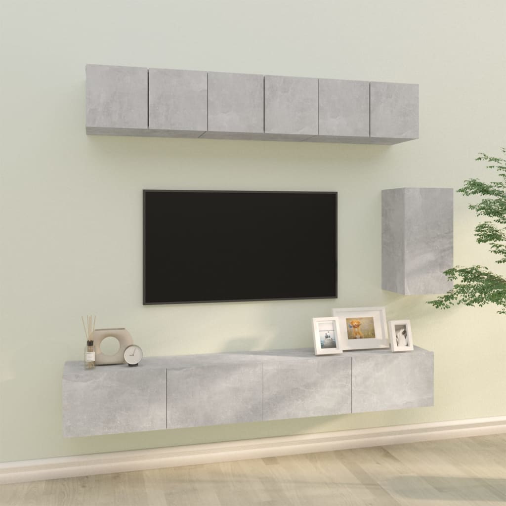 Ensemble de meubles TV 6 pcs Gris béton Bois d'ingénierie - XIOS