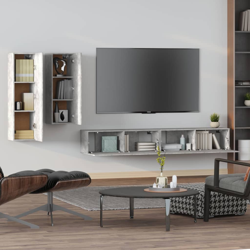 Ensemble de meubles TV 4 pcs Gris béton Bois d'ingénierie - XIOS