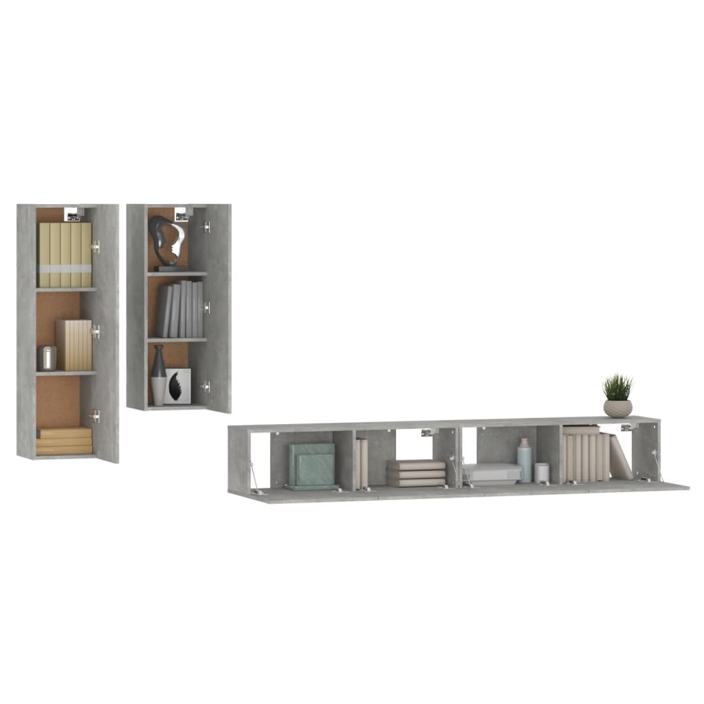 Ensemble de meubles TV 4 pcs Gris béton Bois d'ingénierie - XIOS