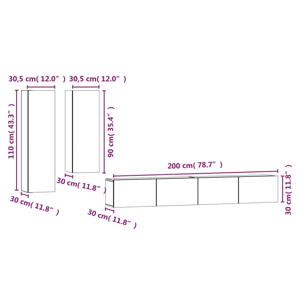 Ensemble de meubles TV 4 pcs Gris béton Bois d'ingénierie - XIOS
