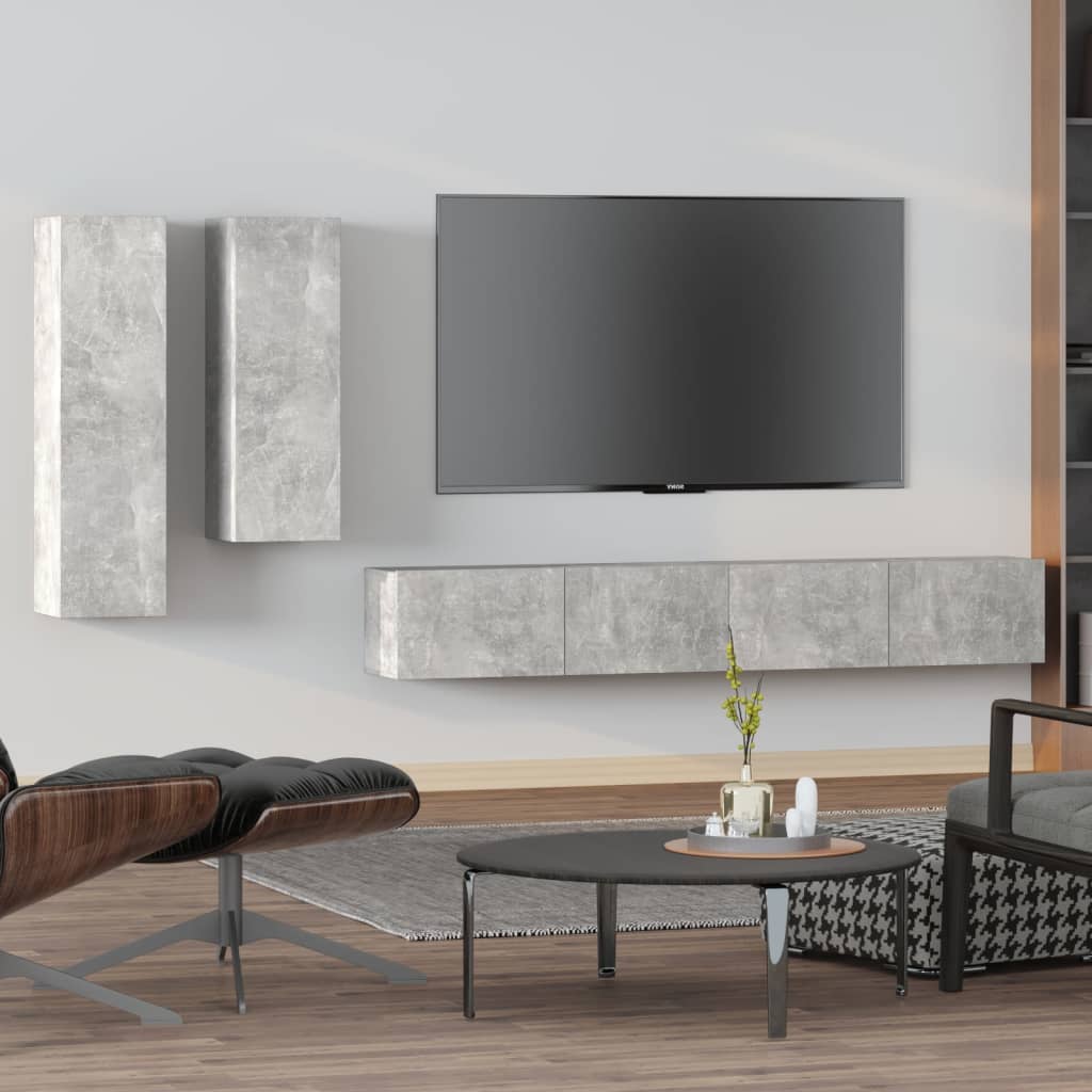 Ensemble de meubles TV 4 pcs Gris béton Bois d'ingénierie - XIOS