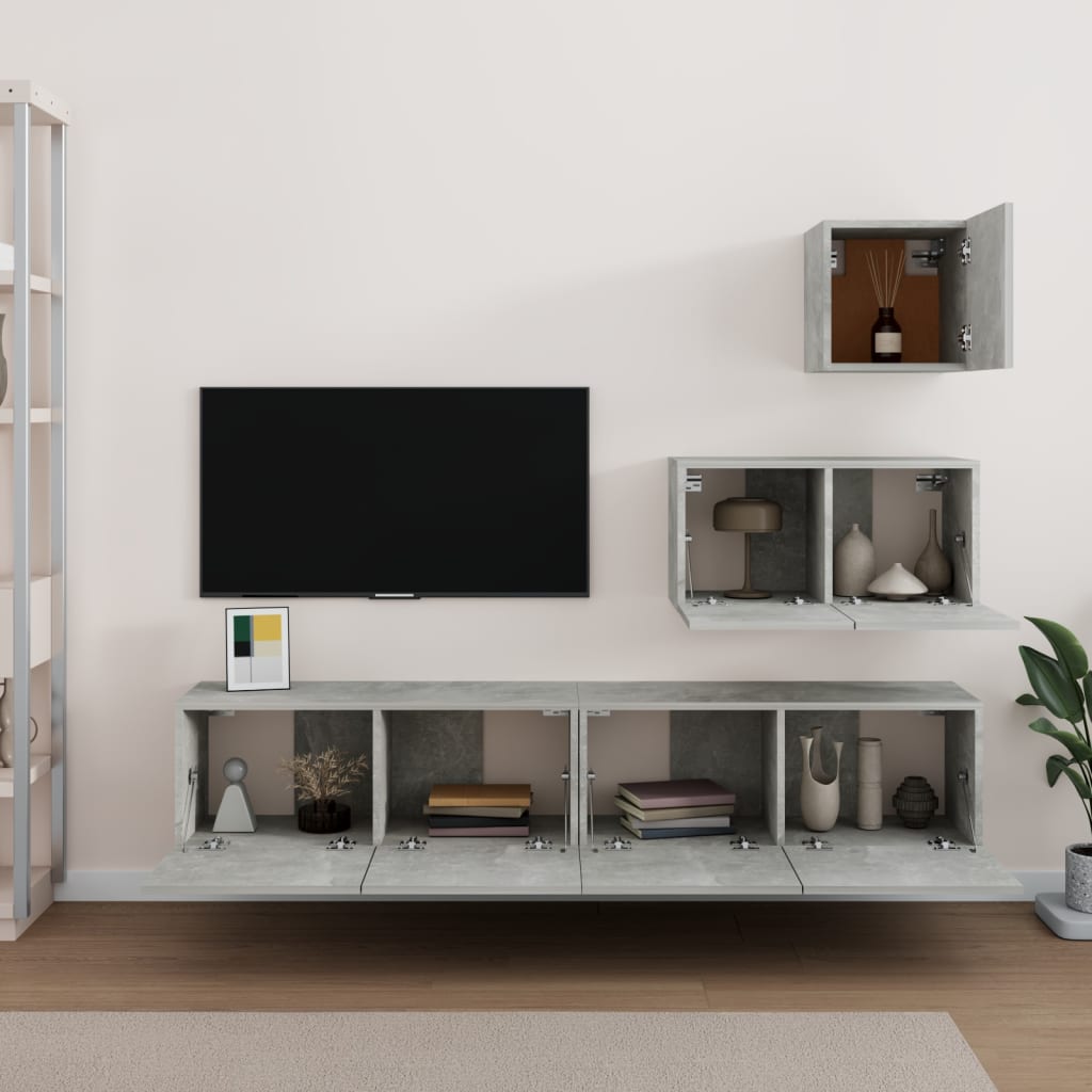 Ensemble de meubles TV 4 pcs Gris béton Bois d'ingénierie - XIOS