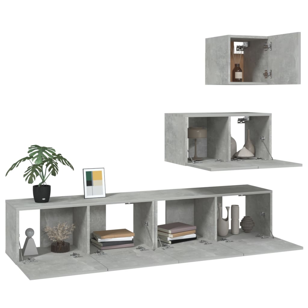 Ensemble de meubles TV 4 pcs Gris béton Bois d'ingénierie - XIOS