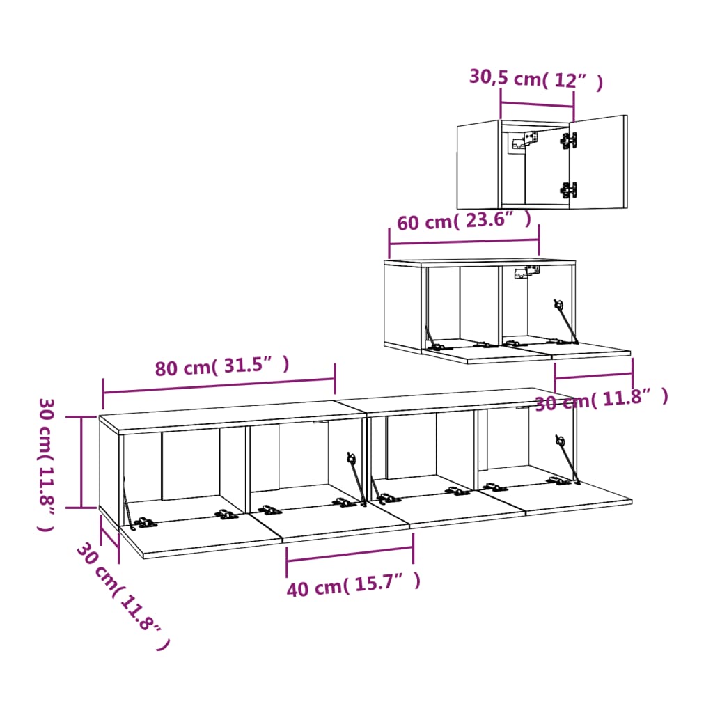 Ensemble de meubles TV 4 pcs Gris béton Bois d'ingénierie - XIOS