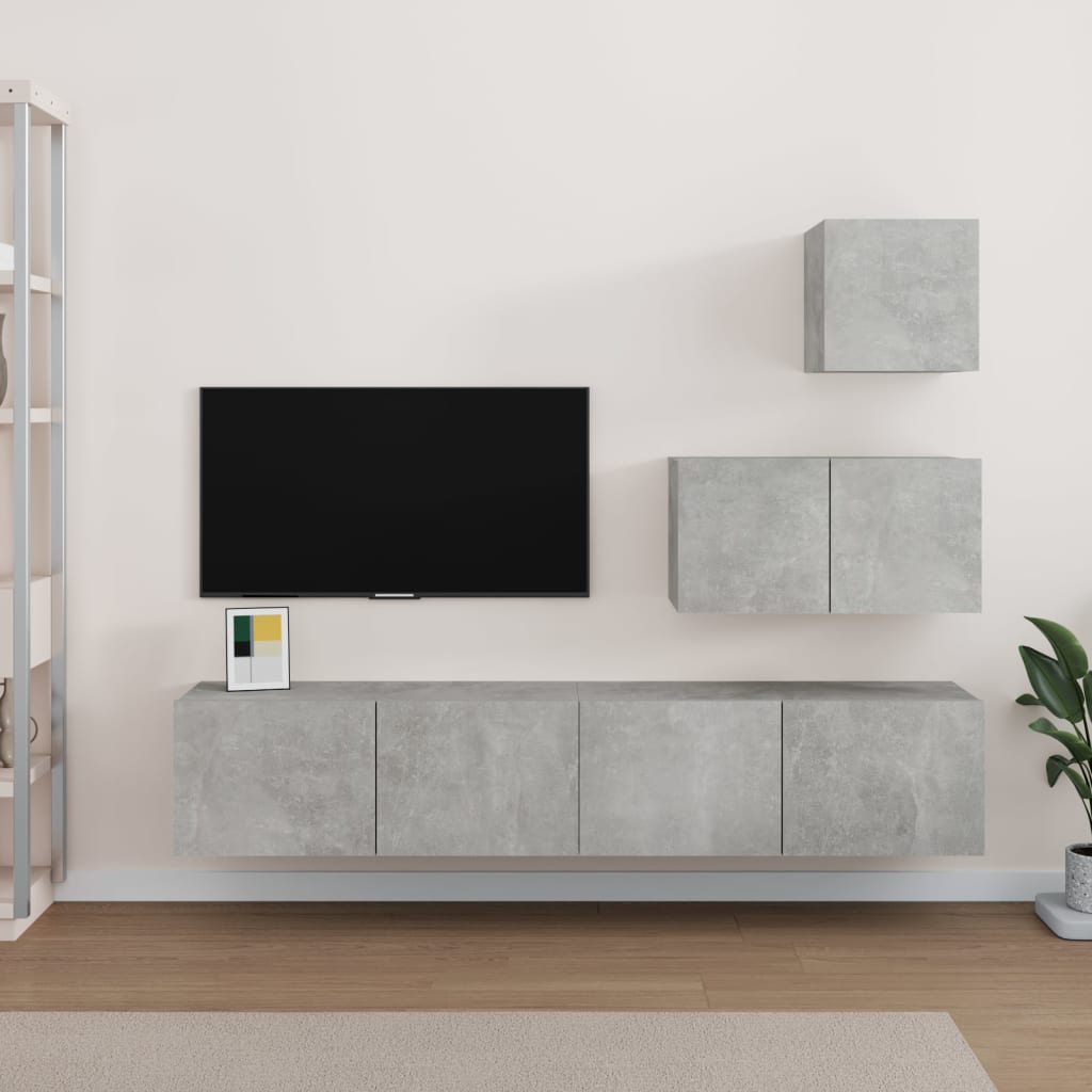 Ensemble de meubles TV 4 pcs Gris béton Bois d'ingénierie - XIOS