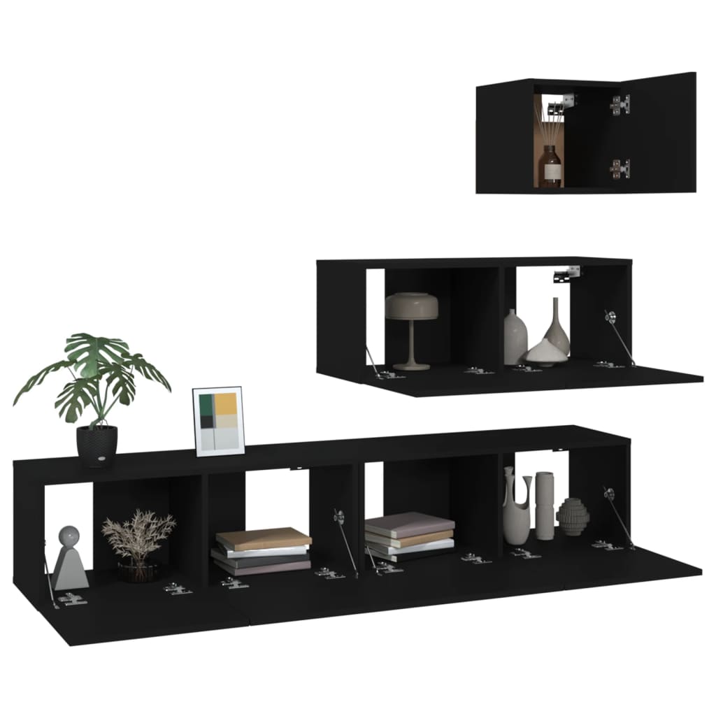 Ensemble de meubles TV 4 pcs Noir Bois d'ingénierie - XIOS