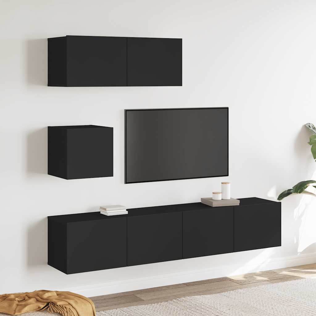 Ensemble de meubles TV 4 pcs Noir Bois d'ingénierie - XIOS