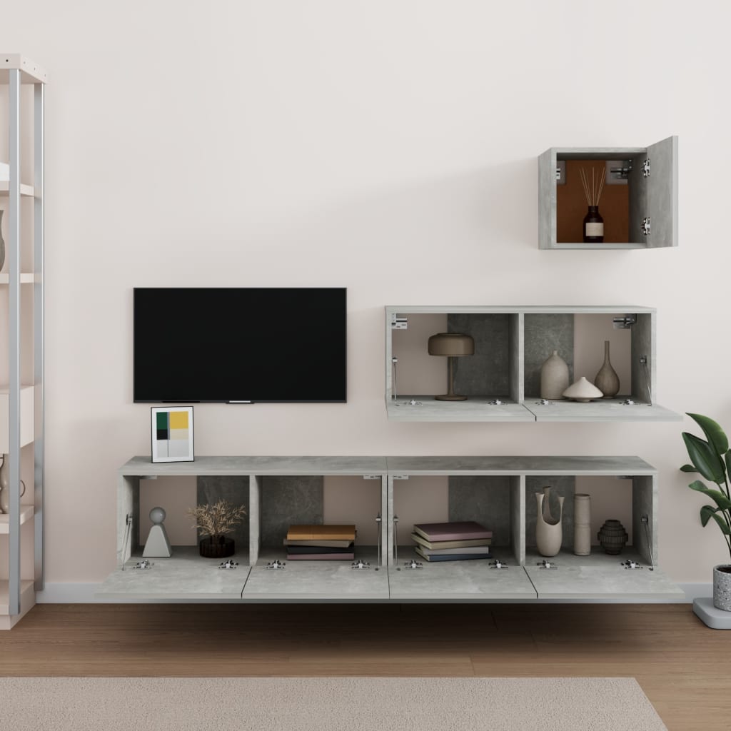 Ensemble de meubles TV 4 pcs Gris béton Bois d'ingénierie - XIOS