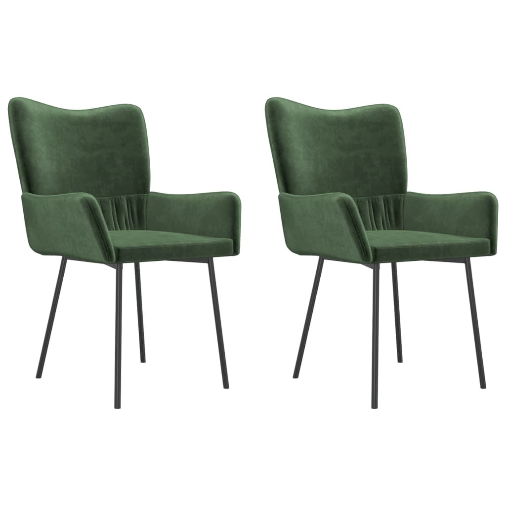 Chaises à manger lot de 2 Vert foncé Velours