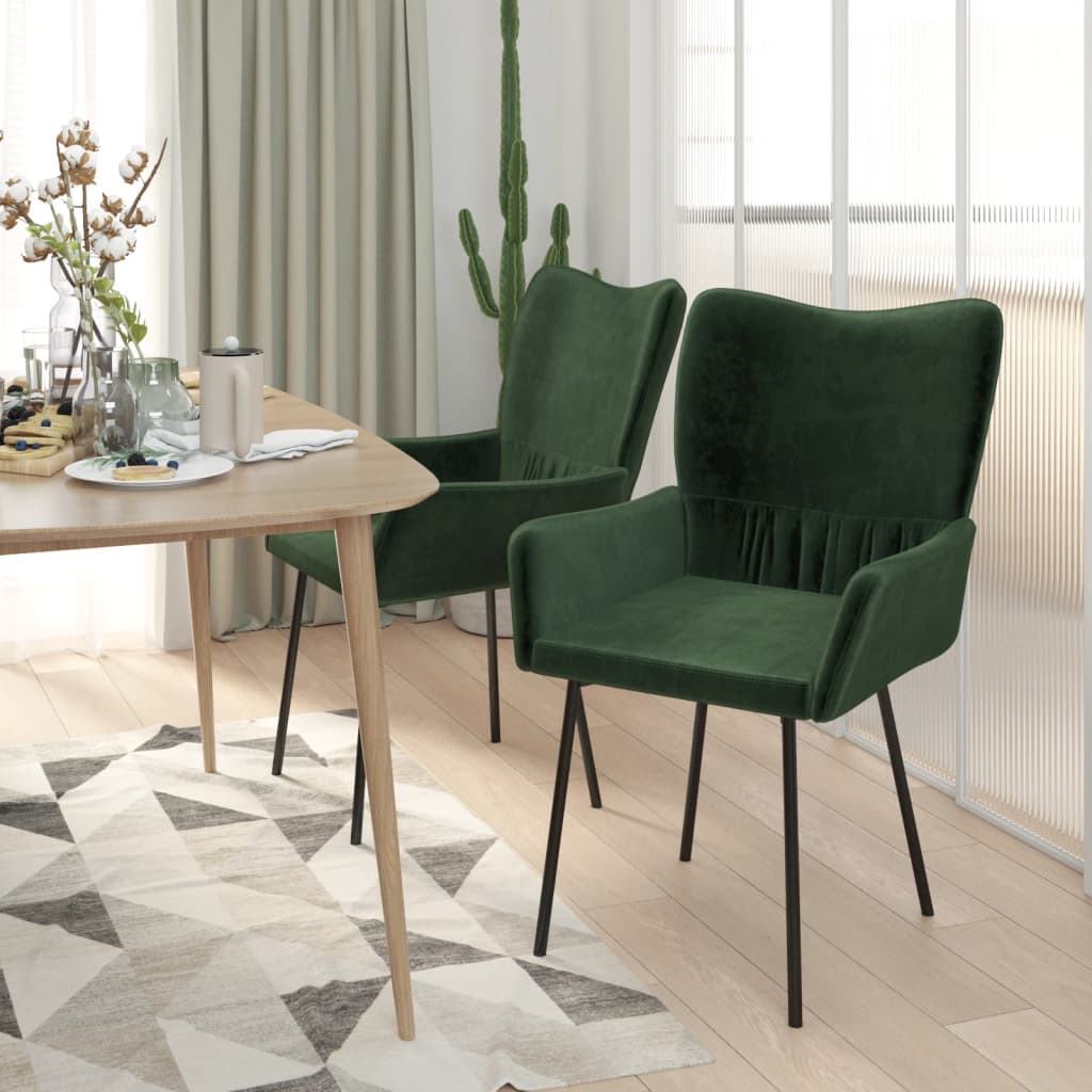 Chaises à manger lot de 2 Vert foncé Velours