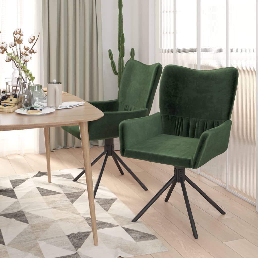 Chaises pivotantes à manger lot de 2 Vert foncé Velours