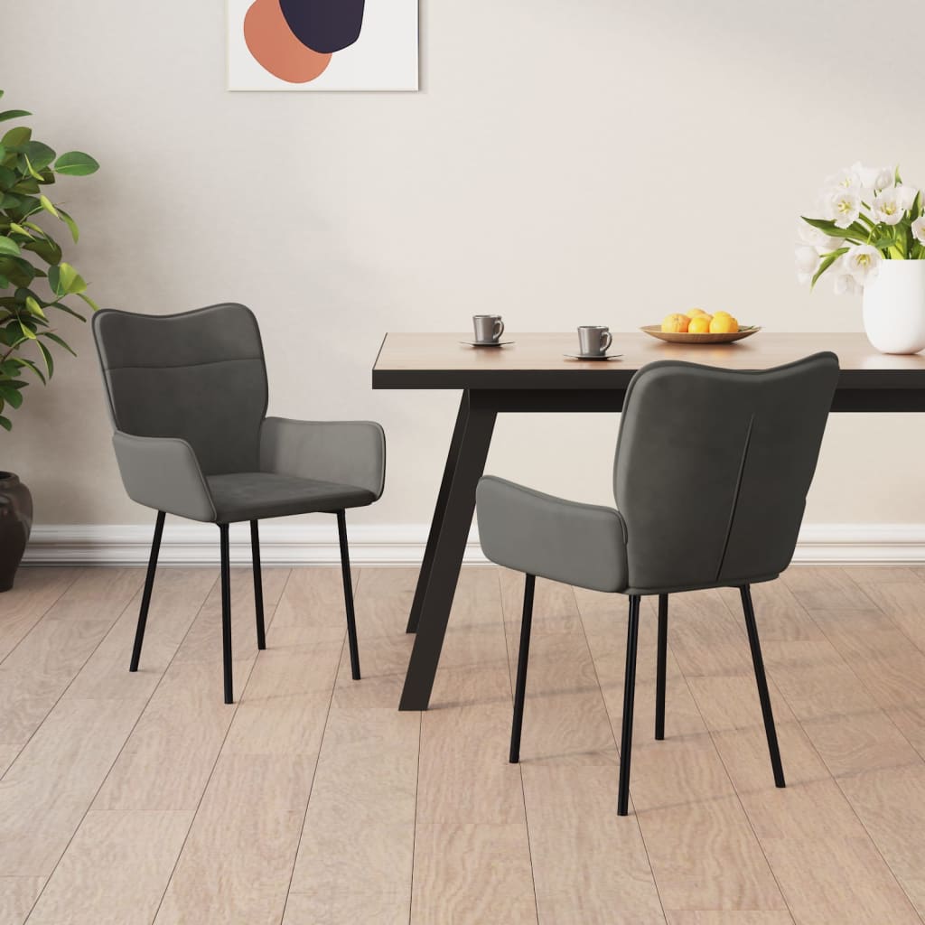 Chaises à manger lot de 2 Gris foncé Velours