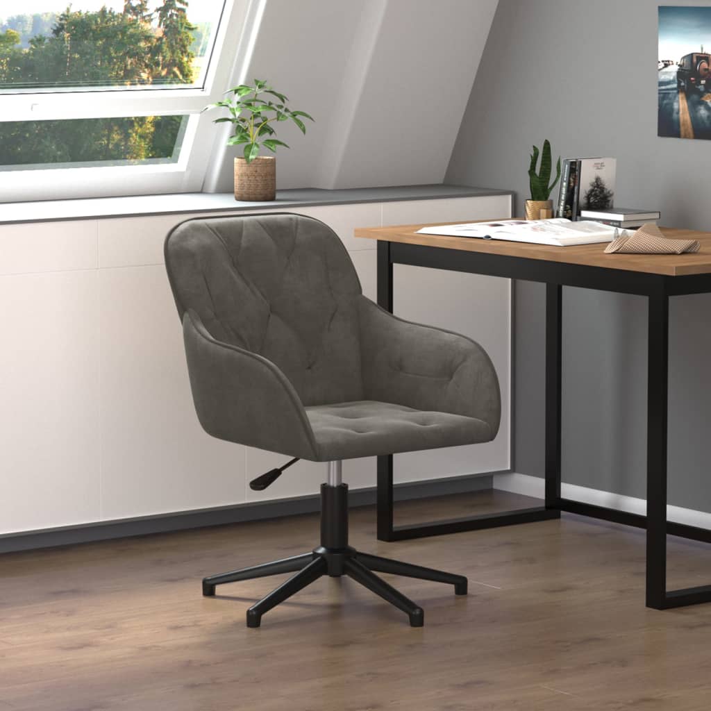 Chaise pivotante de bureau Gris foncé Velours Chaises de bureau vidaXL