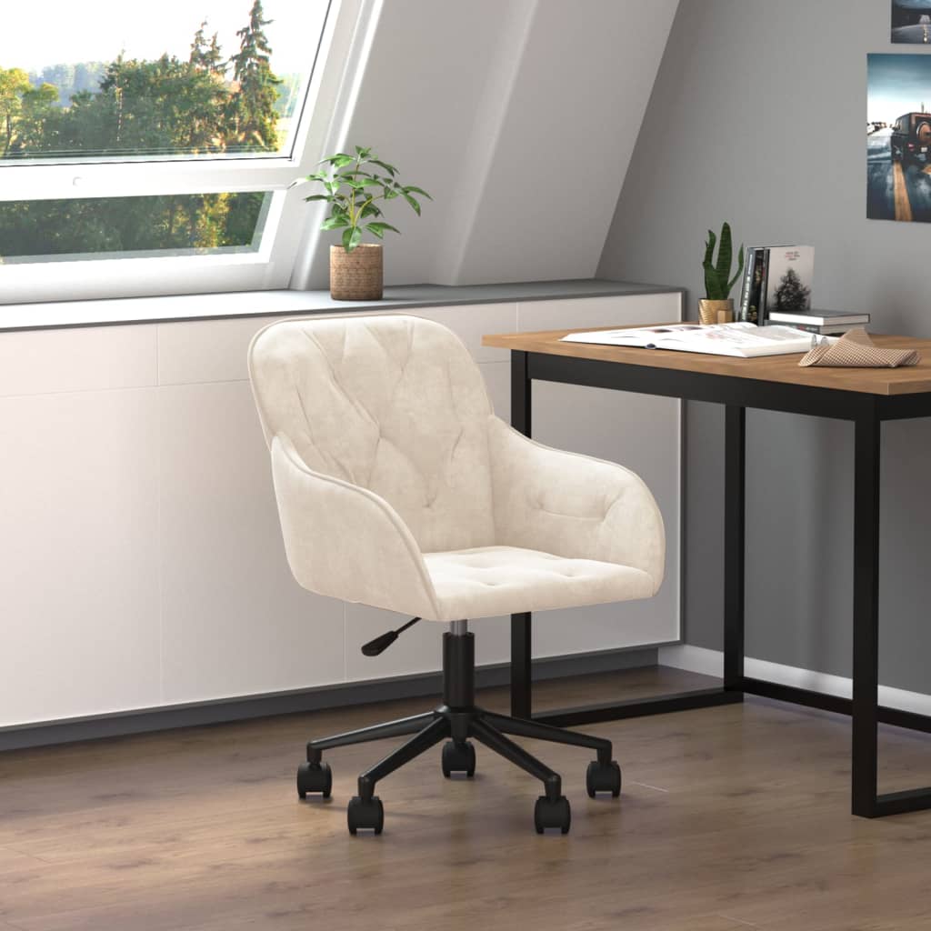 Chaise pivotante de bureau Crème Velours Chaises de bureau vidaXL