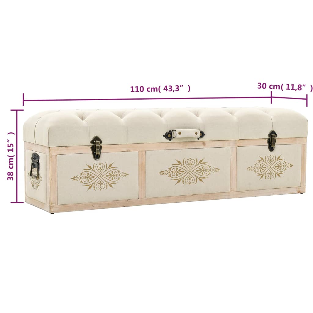 Banc de rangement 110 cm crème bois de sapin massif