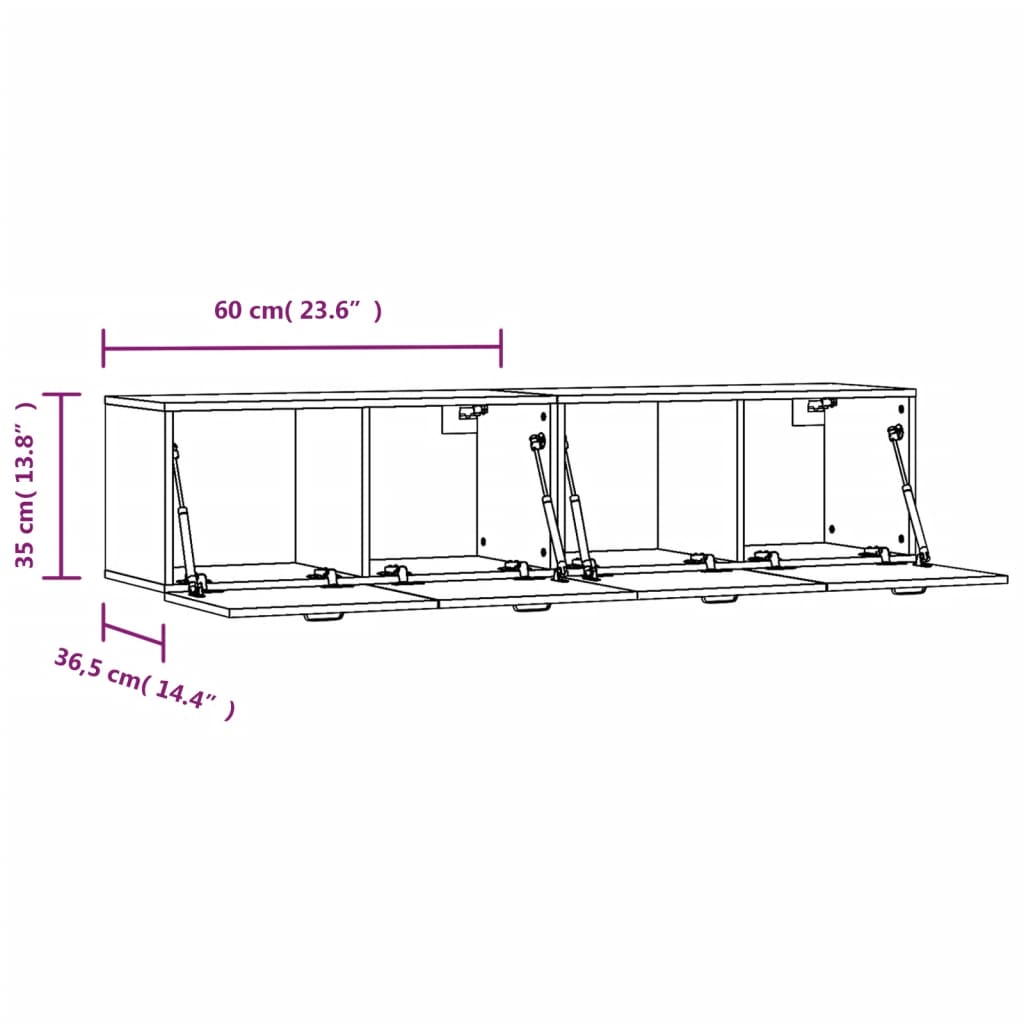 Armoires murales 2pcs Gris béton 60x36,5x35cm Bois d'ingénierie