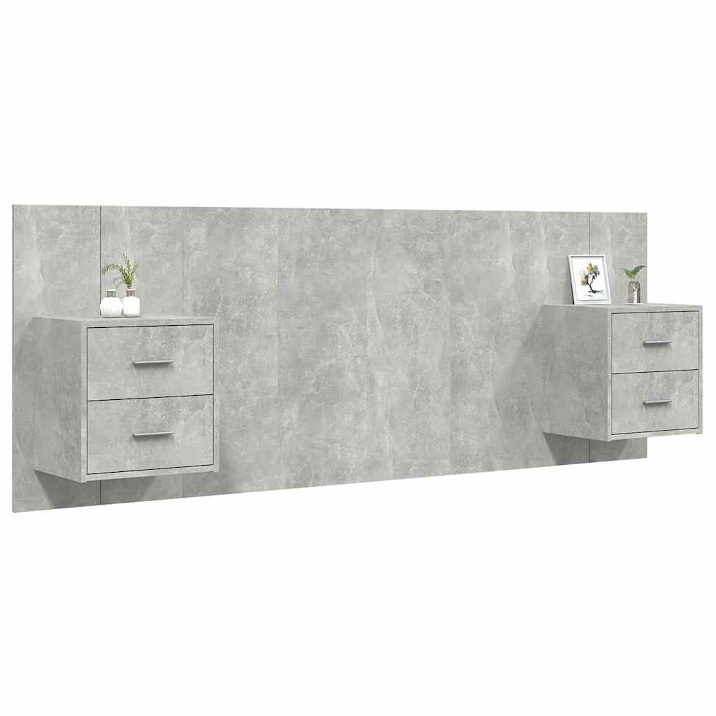 Tête de lit avec armoires Gris béton Bois d'ingénierie - XIOS