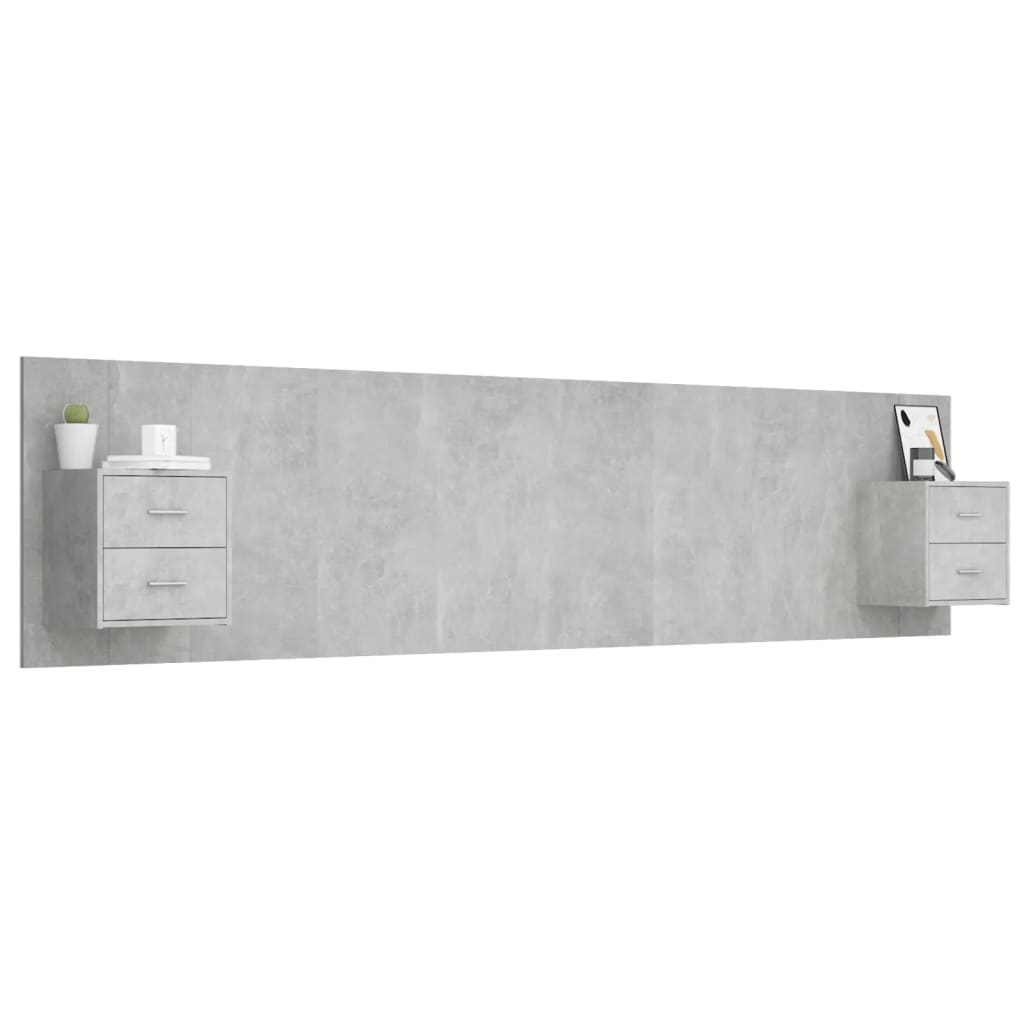 Tête de lit avec armoires Gris béton Bois d'ingénierie - XIOS