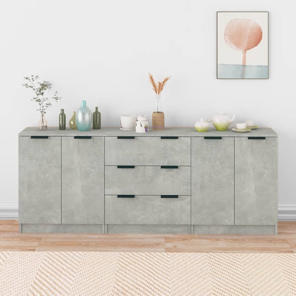 Buffets 3 pcs gris béton bois d'ingénierie - XIOS