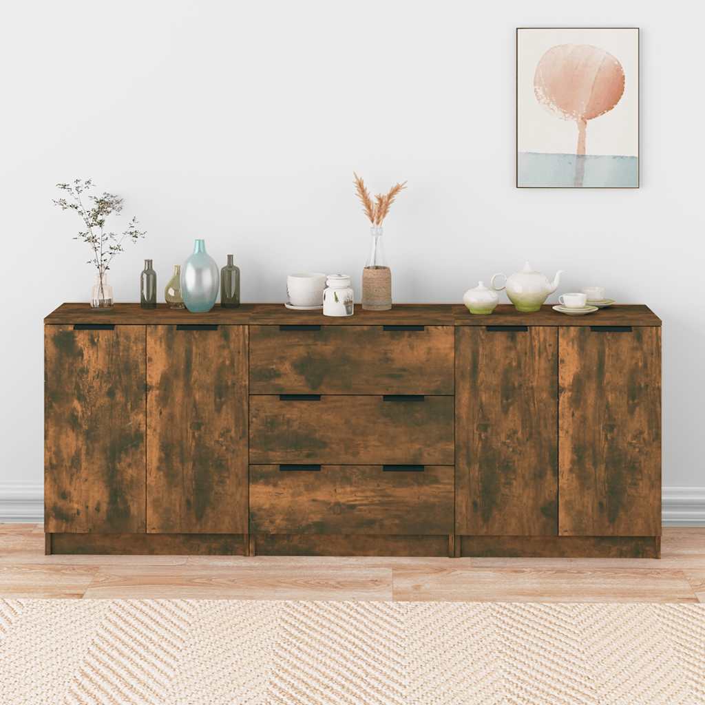 Buffets 3 pcs Chêne fumé Bois d'ingénierie - XIOS