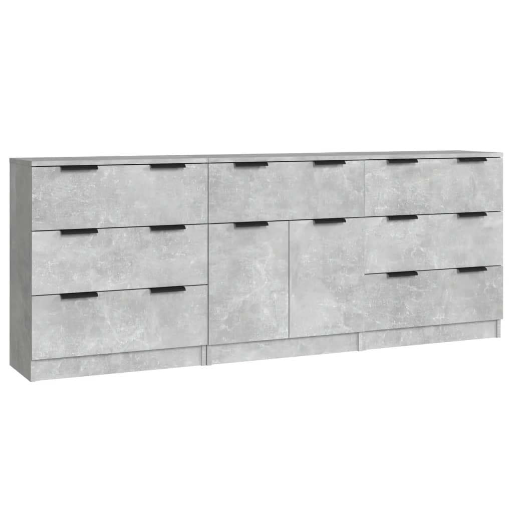 Buffets 3 pcs gris béton bois d'ingénierie - XIOS