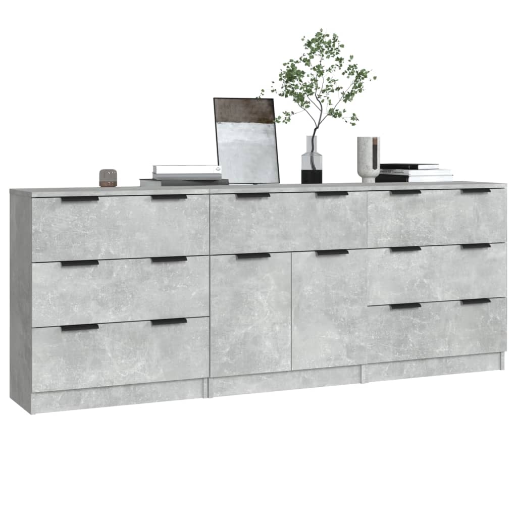 Buffets 3 pcs gris béton bois d'ingénierie - XIOS