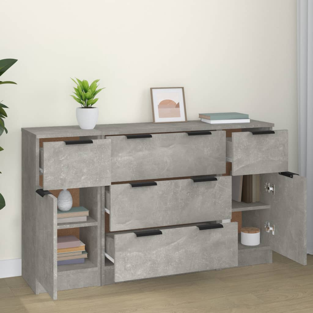 Ensemble de buffets 3 pcs Gris béton Bois d'ingénierie - XIOS