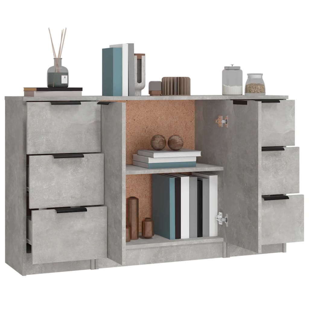 Buffets 3 pcs gris béton bois d'ingénierie - XIOS